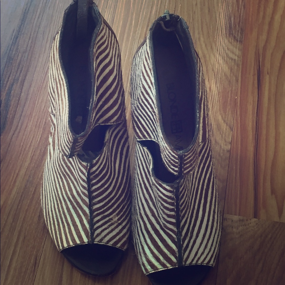 Zebra print peep toe booties